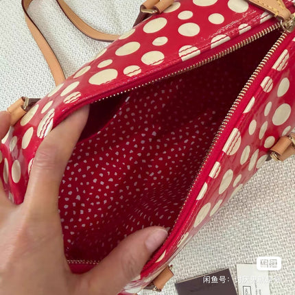 Louis Vuitton x Kusama Papillon 28 Red Polka Dots Patent Leather Handbag