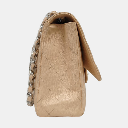Chanel Classic Flap Jumbo Beige Caviar Leather Single Flap Silver Hardware