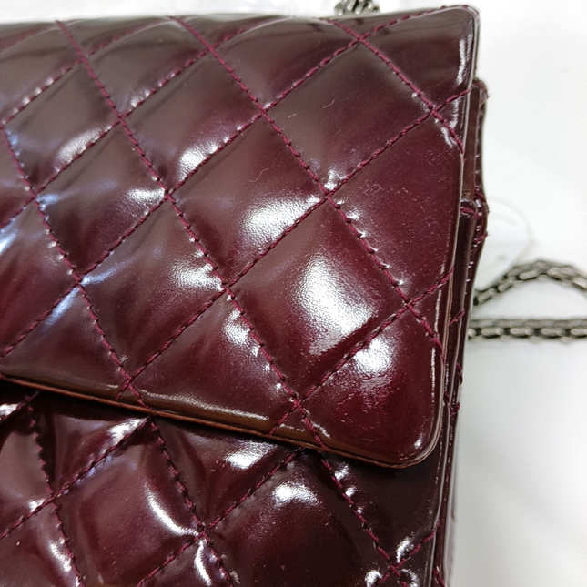 Chanel 2.55 Jumbo Double Flap Burgundy Patent Leather Silver HW 2010
