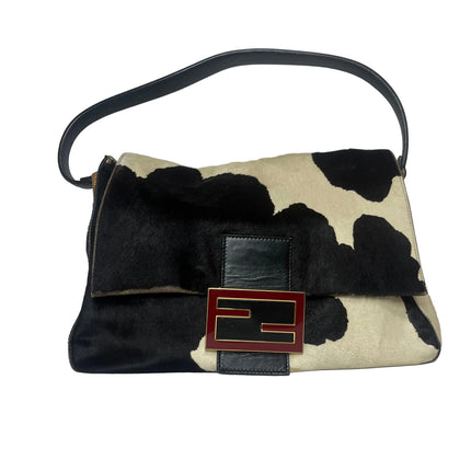 Fendi Mamma Baguette Large Pony hair in Cow Print Black and White-Luxbags