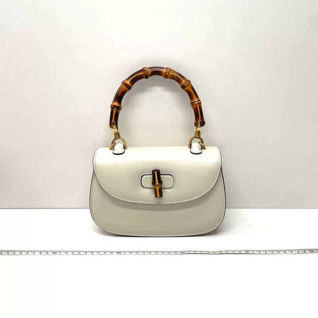 Gucci Bamboo 1947 Top Handle Bag Small White Box Leather Canvas Strap