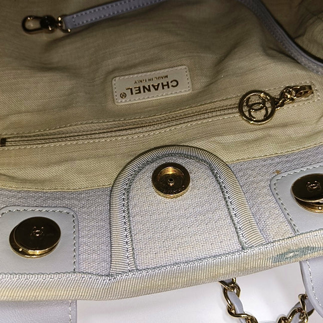 Chanel Deauville Tote Medium Grey Denim Top Handle