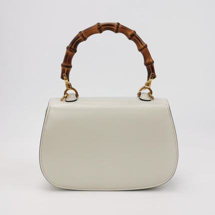 Gucci Bamboo 1947 Top Handle Bag Small White Box Leather Canvas Strap