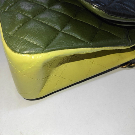 Chanel Timeless Classic Flap Medium Tricolor Black Green Lambskin Leather Gold-tone Hardware