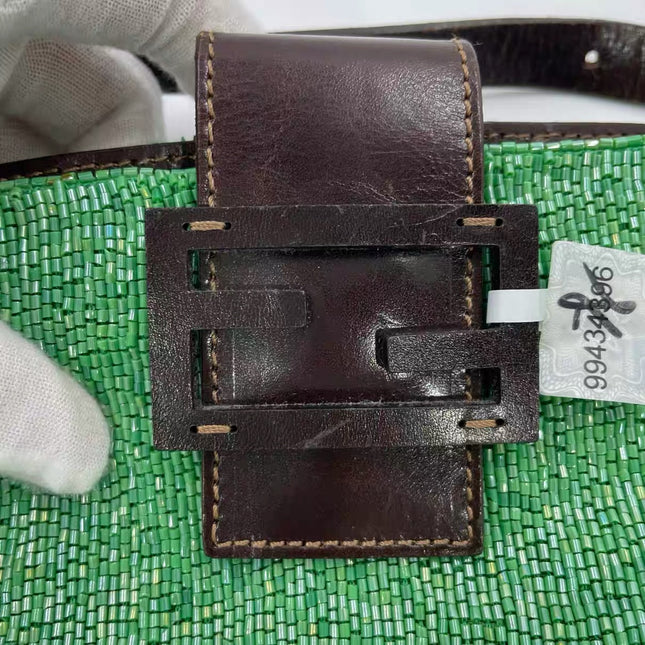 Fendi Mamma Baguette Zitronengelbe Perlen-Umhängetasche
