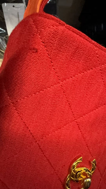 Chanel Mini Top Handle Bag Red Fabric Gold Hardware