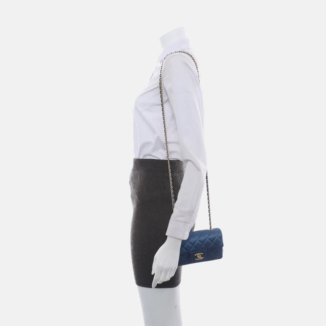 Sold Chanel Classic Flap 2013-2014 Blue Silk Satin Mini Crossbody Bag