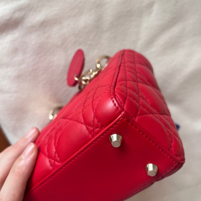 Sold Lady Dior Red Mini handbag Cannage Leather with strap