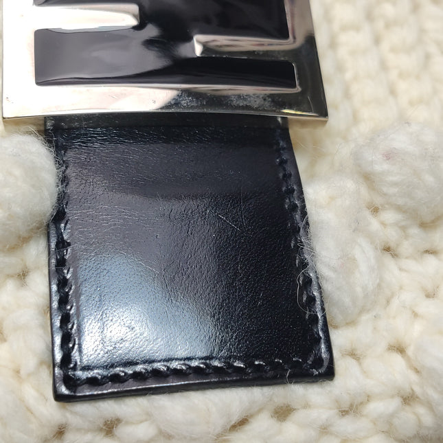 Fendi Baguette Bag White Crochet Knit Wool Pompom Shoulder Bag