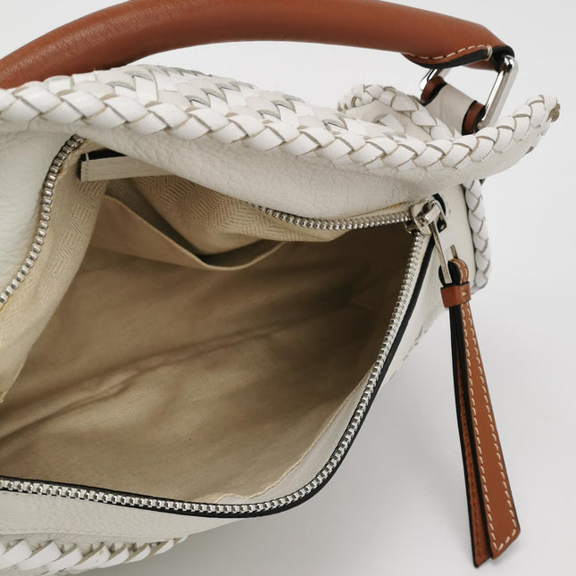 Loewe Puzzle Small Leather Woven Braided White Crossbody Bag