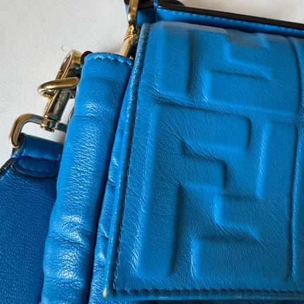 Fendi Baguette Blue Lambskin Leather Crossbody Bag Medium