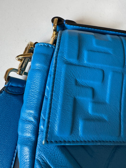 Fendi Baguette Blue Lambskin Leather Crossbody Bag Medium