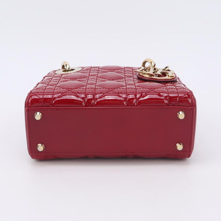 Lady Dior Mini Handbag Burgundy Red Patent Leather Gold-tone Chain Strap