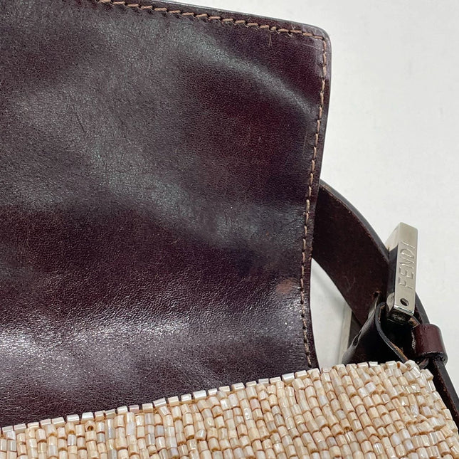 Fendi Baguette Shoulder bag with Glitter Beige Beads