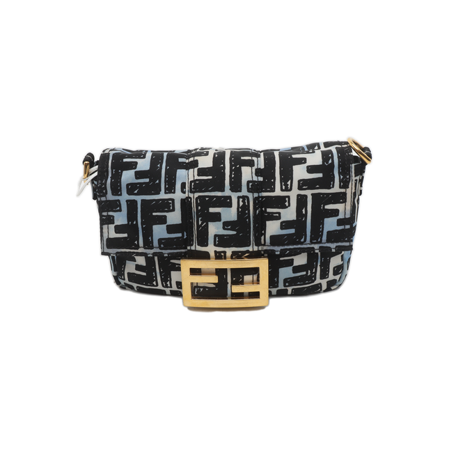 Fendi Baguette Mini Blue Black Zucca Nylon Gold Hardware Two-way Carry Bag-Luxbags