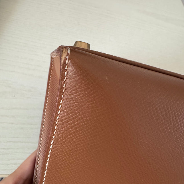 Hermes Kelly 32 Sellier Gold Epsom Leather Gold HW Double Ring 2002