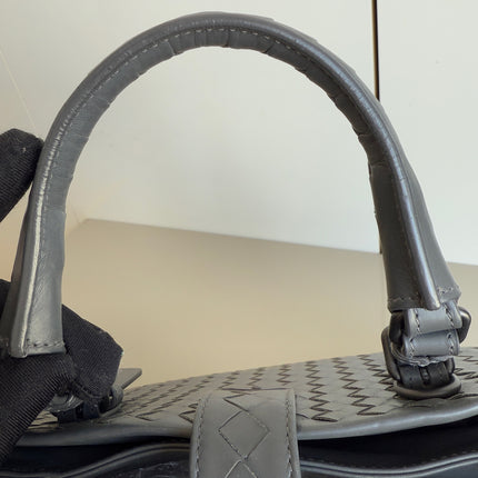 Bottega Veneta Roma Handbag Intrecciato Nappa Leather Grey Small 30cm
