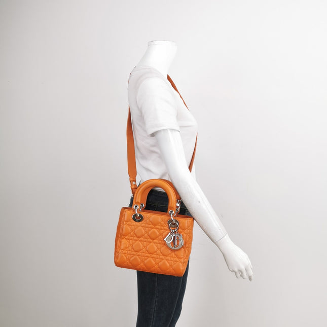 Sold Lady Dior My Abcdior 2016 Small Orange Lambskin Cannage Leather Handbag