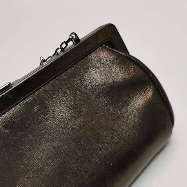 Valentino Flower And Crystal Embellished Metallic Copper Lambskin Leather Clutch