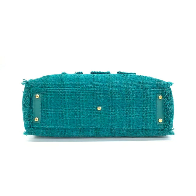 Chanel x Pharrel Williams Tweed Giant Logo Shopping Tote Green Quilted