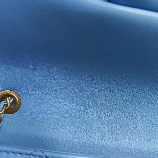 Chanel Classic Flap Mini Baby Blue Lambskin Pearl Crush Adjustable Gold Ball Chain