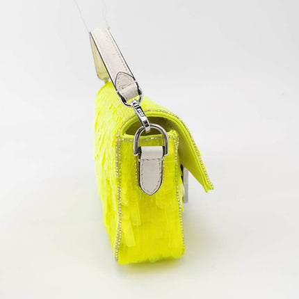 Sold Fendi Baguette Mini Neon Lime Green Sequins Chain Strap Crossbody Bag