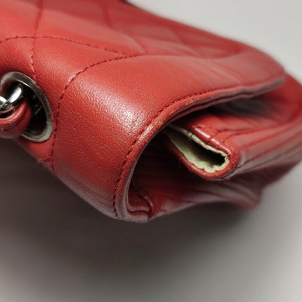 Chanel Classic Flap Single Flap Large Red Lambskin Leather Silver Hardware