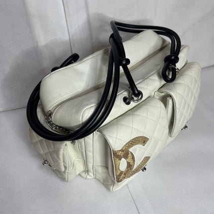 Chanel Cambon Multi-pocket Ligne Reporter Bag Large White Calfskin Leather