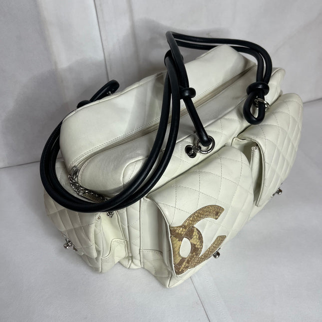 Chanel Cambon Multi-pocket Ligne Reporter Bag Large White Calfskin Leather