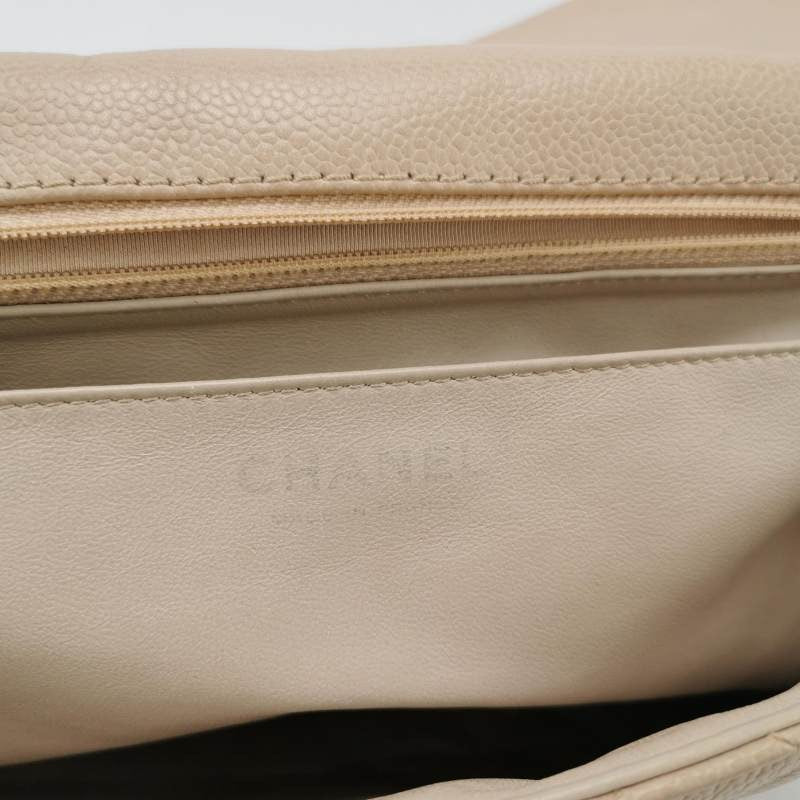 Chanel Classic Flap Maxi Beige Lambskin Leather Giant Siver-tone CC Logo