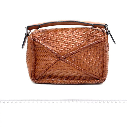 Loewe Puzzle Small Leather Woven Braided Tan Brown Crossbody Bag