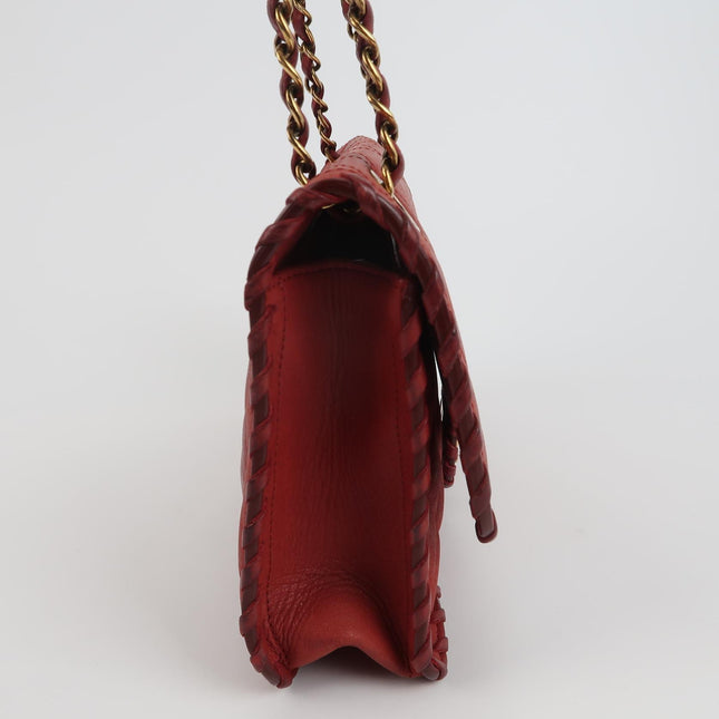 Chanel Classic Flap Medium Happy Stitch Red Aged Calfskin Leather Gold Hardware, 2015-2016