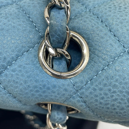 Chanel Timeless Classic Flap Medium Light Blue Caviar Leather Silver Hardware
