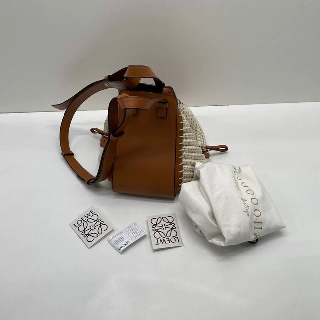 Loewe Hammock Mini Brown Leather Raffia Top Handle Crossbody Bag