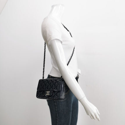 Sold Chanel Mini Square Classic Flap 2014 Navy Patent Leather Crossbody Bag