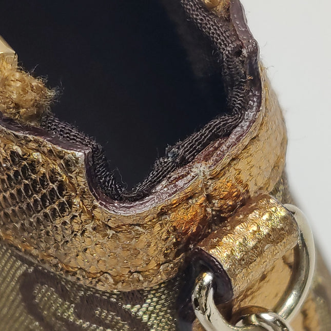 Gucci Clutch Pochette Gold Monogram Canvas and Leather Heart Chain