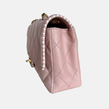 Chanel Classic Flap Medium Happy Stitch Pink Leather with Contrast White Trim