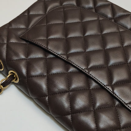 Chanel Classic Flap Jumbo Brown Lambskin Leather Single Flap Gold Hardware
