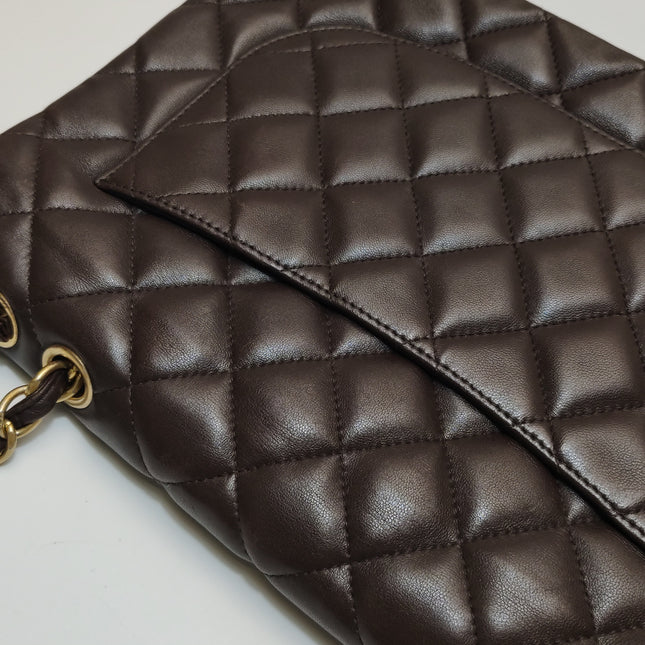 Chanel Classic Flap Jumbo Brown Lambskin Leather Single Flap Gold Hardware