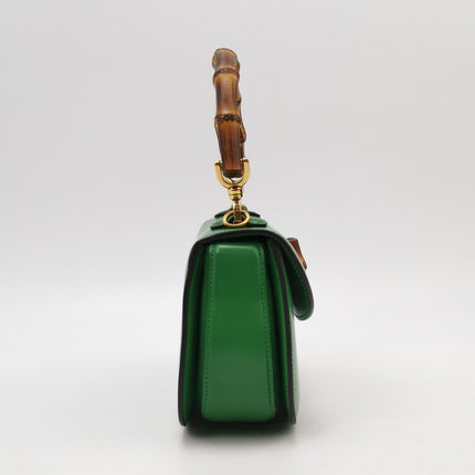 Gucci Bamboo 1947 Top Handle Bag Small Green Box Leather Canvas Strap