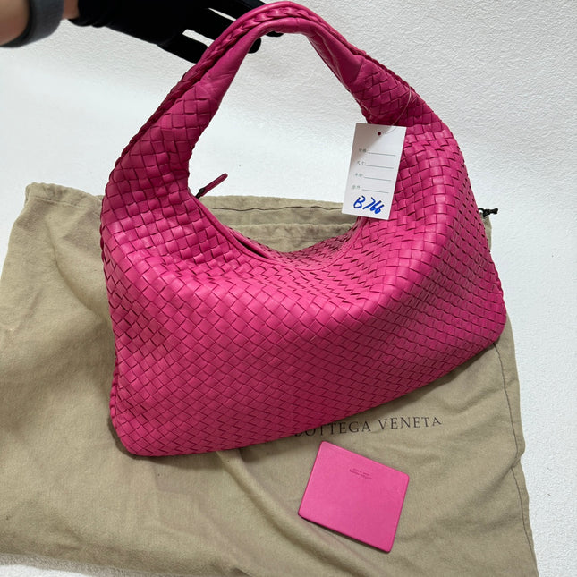 Bottega Veneta Veneta Hobo Medium Fuchsia Pink Intrecciato Leather Bag 47cm-Luxbags