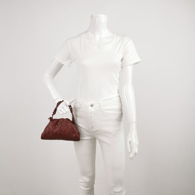 Bottega Veneta Pouch Mini Intrecciato Burgundy Lambskin Leather Crossbody Bag