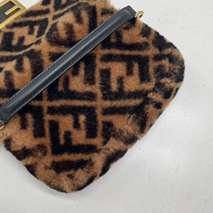 Fendi Baguette Mini Shearling Vitello Dolce Marco FF 1974 Tobacco Black Brown Zucca