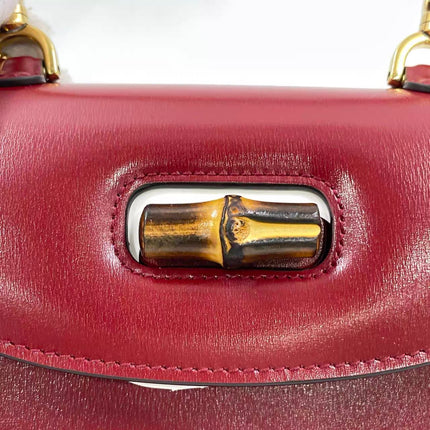 Gucci Bamboo 1947 Small Ancora Red Burgundy Calfskin Leather Top Handle Bag