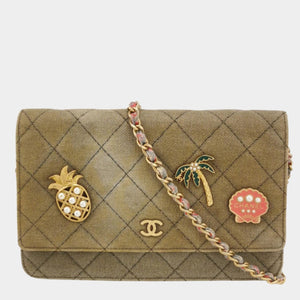 Chanel Wallet on Chain Khaki Quilted Canvas Coco Cuba Charms 2017