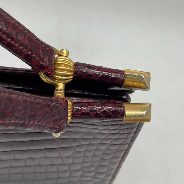 Gucci Vintage Burgundy Alligator Leather Blue Lapis Lazuli Stone Gold-tone Hardware Handbag