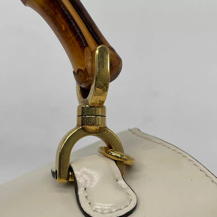 Gucci Bamboo 1947 Top Handle Bag Small White Box Leather Canvas Strap