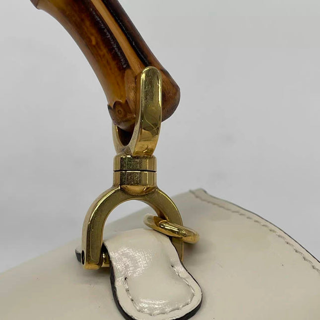 Gucci Bamboo 1947 Top Handle Bag Small White Box Leather Canvas Strap