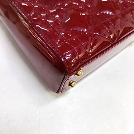 Lady Dior Mini Handbag Burgundy Red Patent Leather Gold-tone Chain Strap
