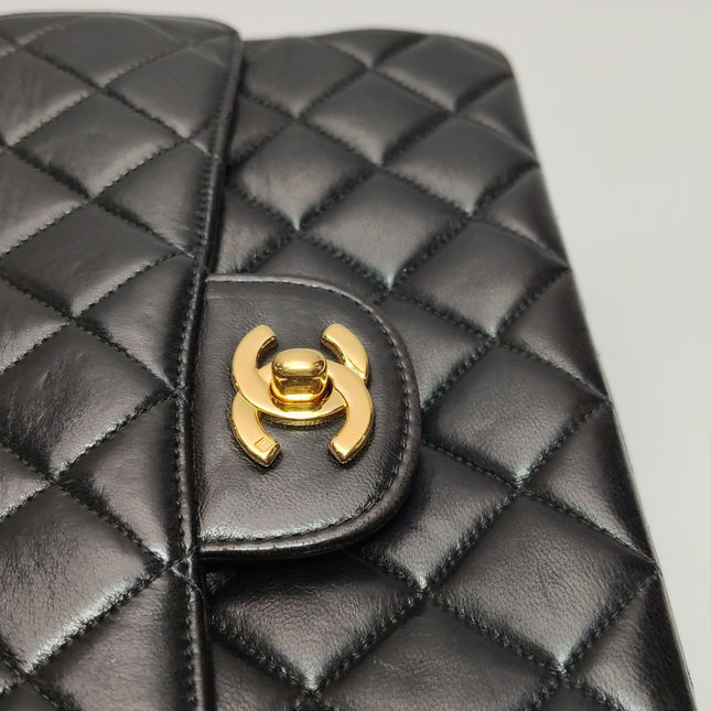 Chanel Double Sided Small Classic Flap Black Lambskin Leather 24k Gold Hardware, 1996-1997